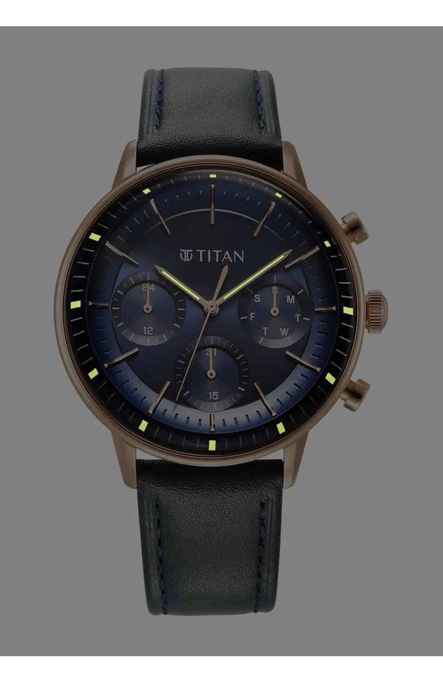 Titan Light Leathers Quartz Multifunction Blue Dial Stainless Steel Strap Watch for Men