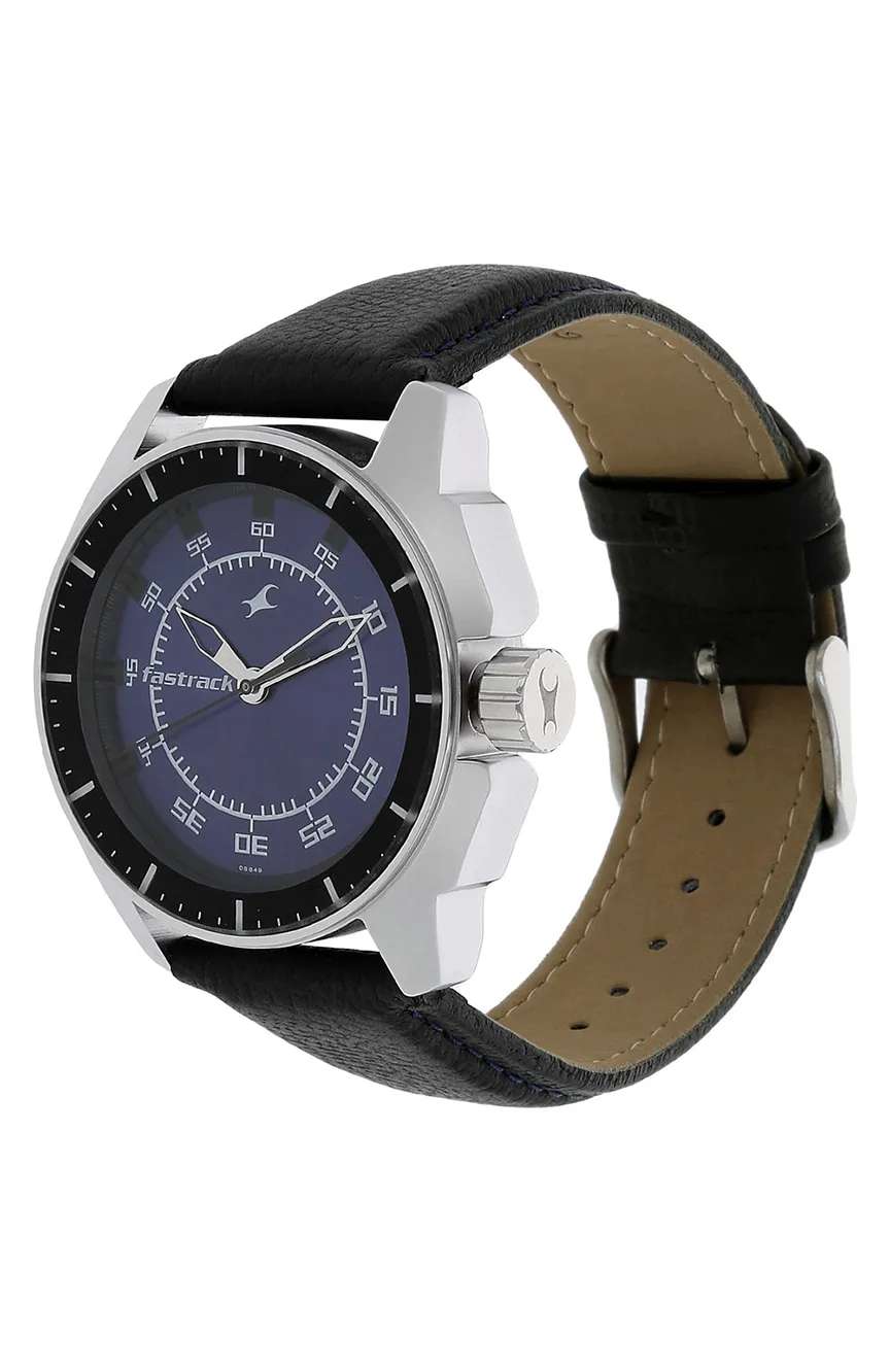 Titan Fastrack Quartz Analog Purple Dial Leather Strap Watch for Guys