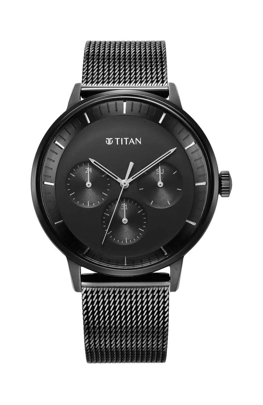 

Titan | Titan Modern Classics Black Dial Quartz Multifunction Stainless Steel Strap watch for Men