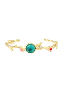 Satellite Oceane Gold Bangle Bracelet With Round Turquoise Cabochon And Multicolored Cabochons - Multicolored
