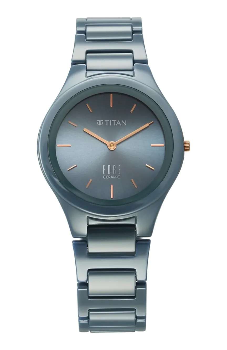 Titan Edge Ceramic Quartz Analog Blue Dial Ceramic Strap Watch For Women