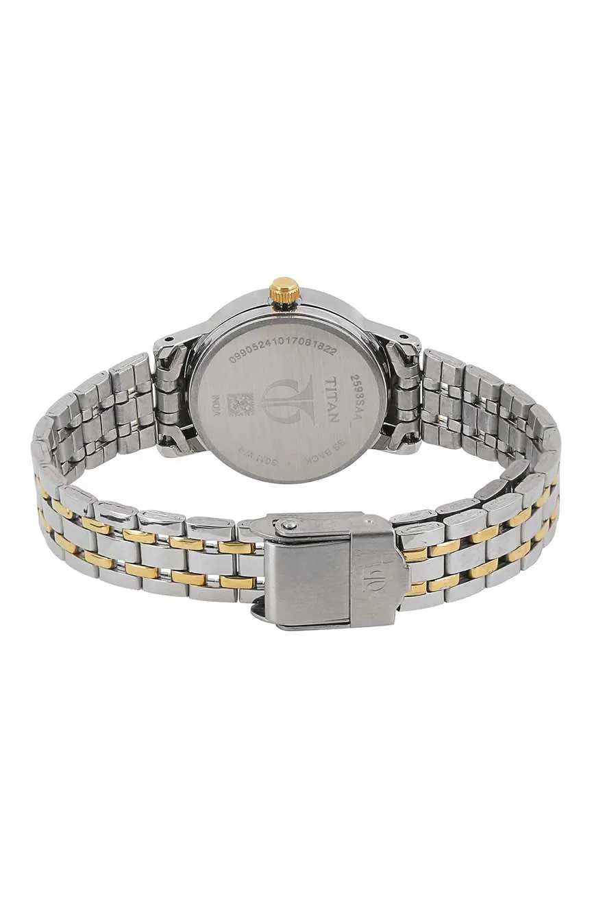 Titan Quartz Analog Champagne Dial Stainless Steel Strap Watch for Women