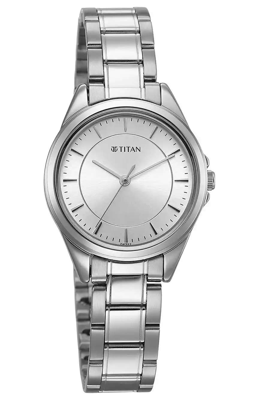 Titan Sparkle Silver Round Dial Metal Strap Analog Watch for Women