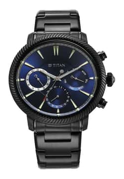 Titan Stellar Multifunction Blue Dial Black Stainless Steel Strap Watch For Men