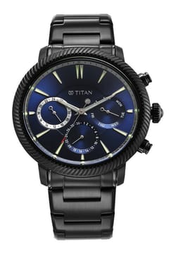Titan Stellar Multifunction Blue Dial Black Stainless Steel Strap Watch For Men