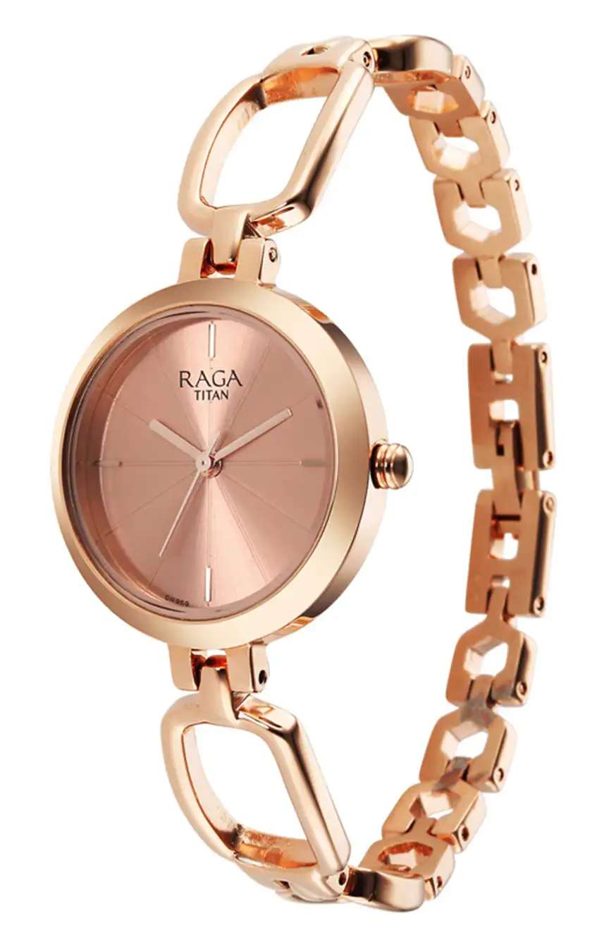 Titan Raga Quartz Analog Rose Gold Round Dial Rose Gold Metal Strap Watch For Women