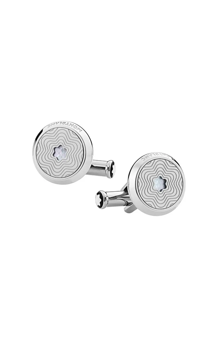 

Montblanc | Round Cufflinks in Stainless Steel with Exploding Star Pattern and Mother-of-Pearl Snowcap Emblem