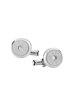 Montblanc Cufflinks round in stainless steel with exploding star pattern and mother-of-pearl snowcap emblem