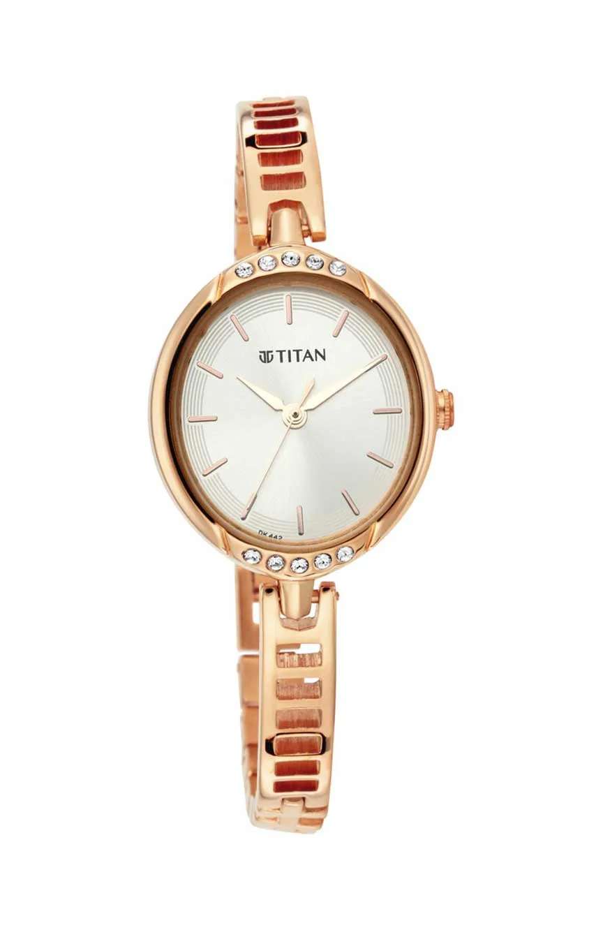 Titan Quartz Analog Silver Dial Metal Strap Watch for Women