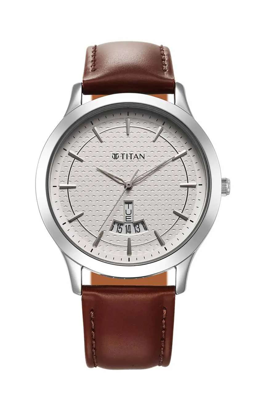Titan Karishma Quartz Analog Silver Dial Leather Strap Watch for Men
