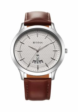 Titan Karishma Quartz Analog Silver Dial Leather Strap Watch for Men