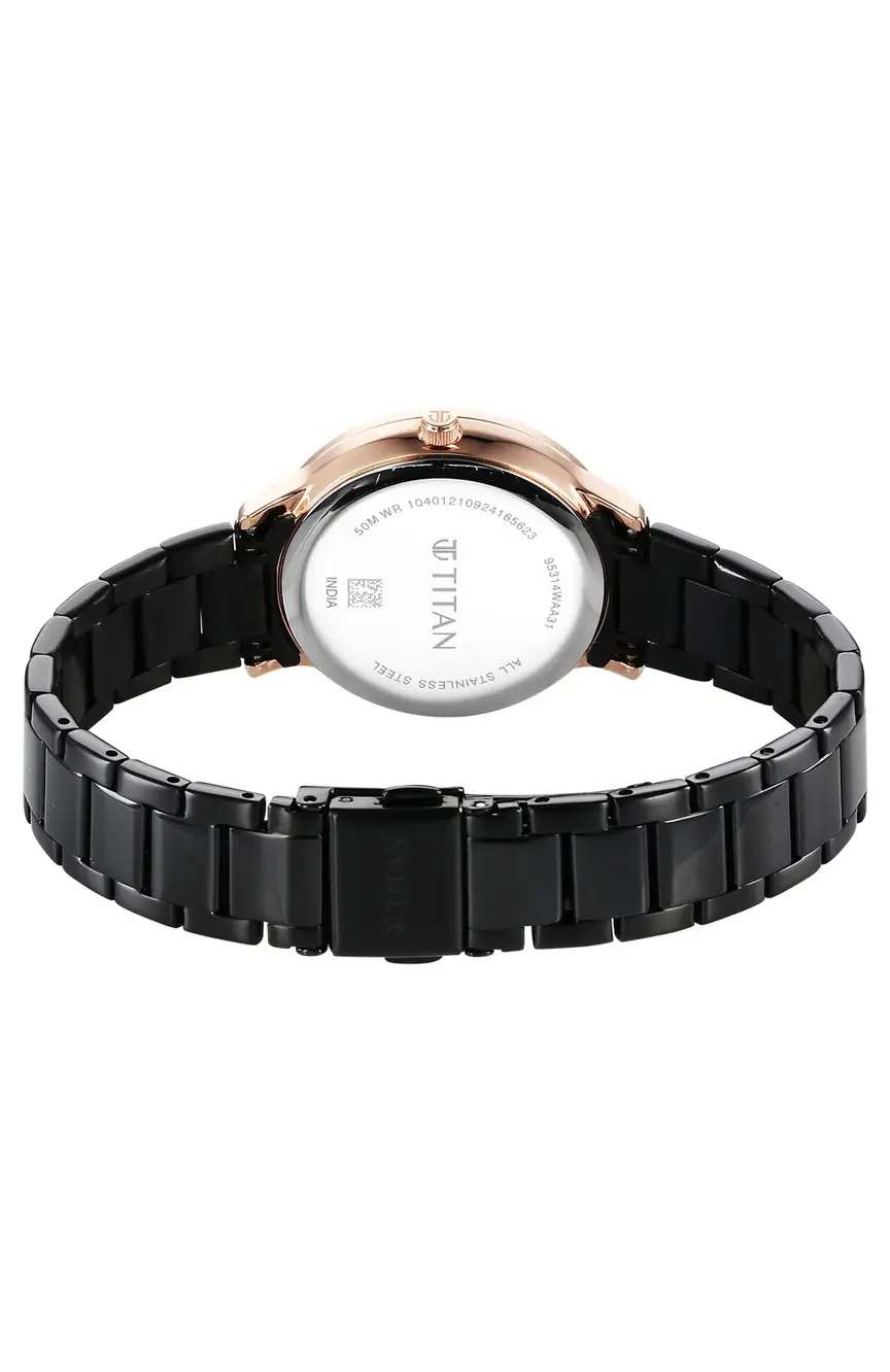 Titan Glamour Quartz Analog Black Dial Black Stainless Steel Strap Watch For Women
