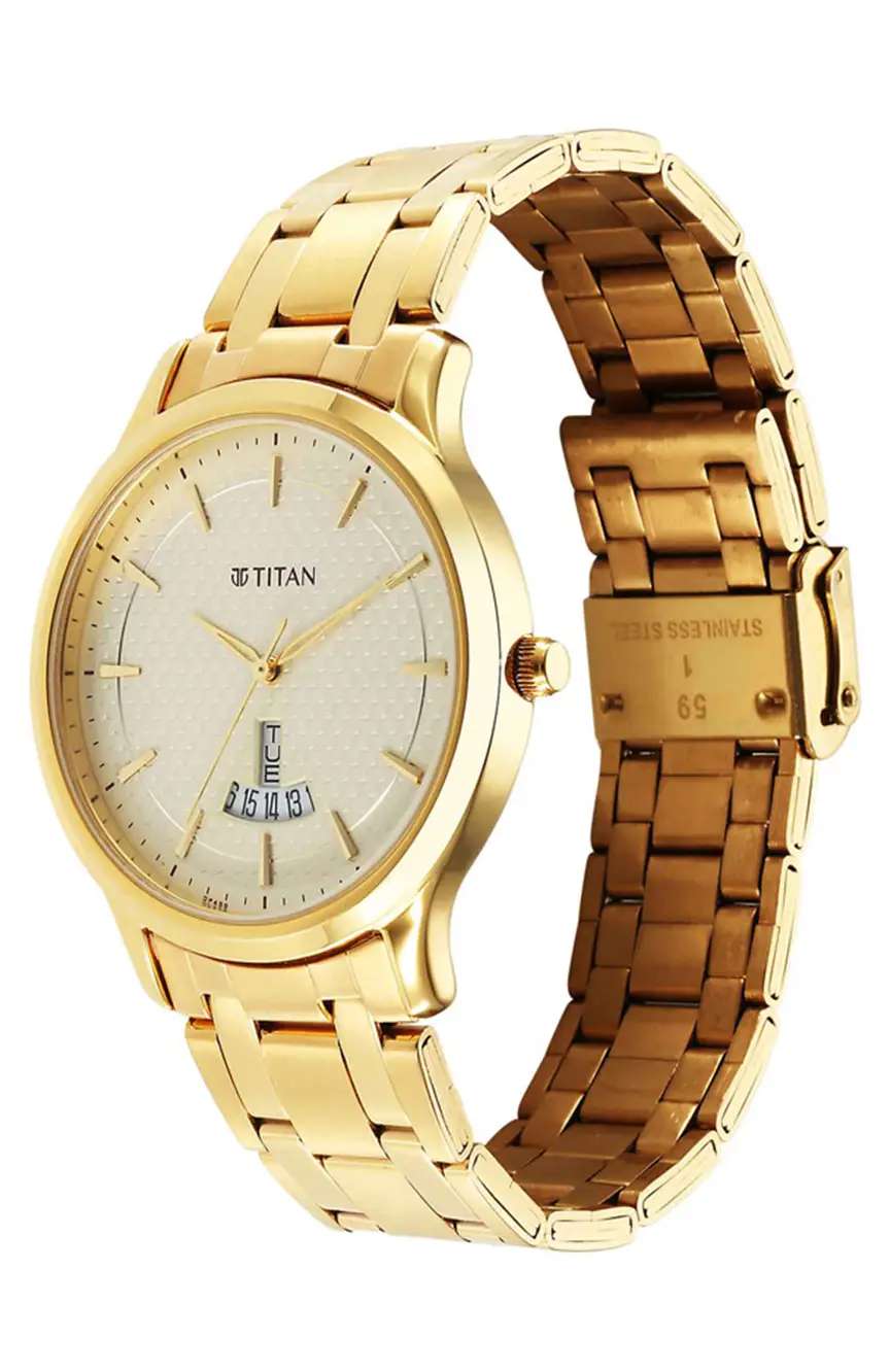 تيتان ساعة تيتان كاريشما كوارتز بميناء بلون الشامبانيا وسوار ستانلس إستيل للرجال