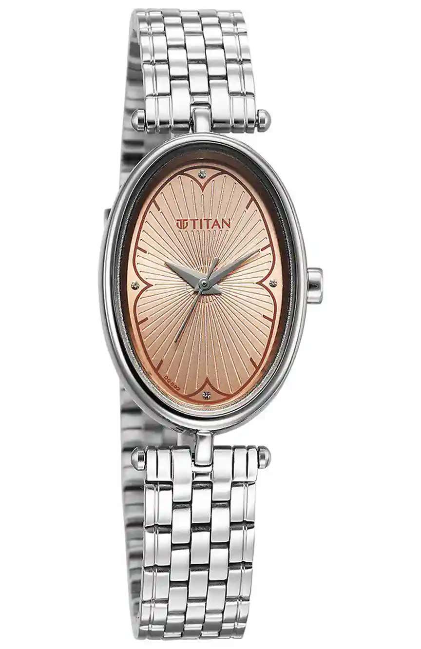 Titan Karishma Quartz Analog Beige Dial Silver Stainless Steel Strap Watch For Women