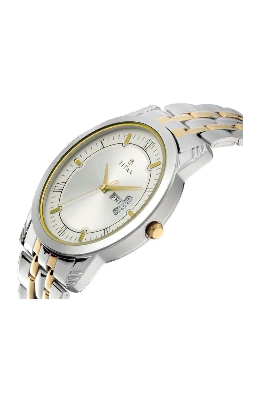 Titan Bandhan Quartz Analog with Day and Date Silver Dial Stainless Steel Strap Watch for Couple