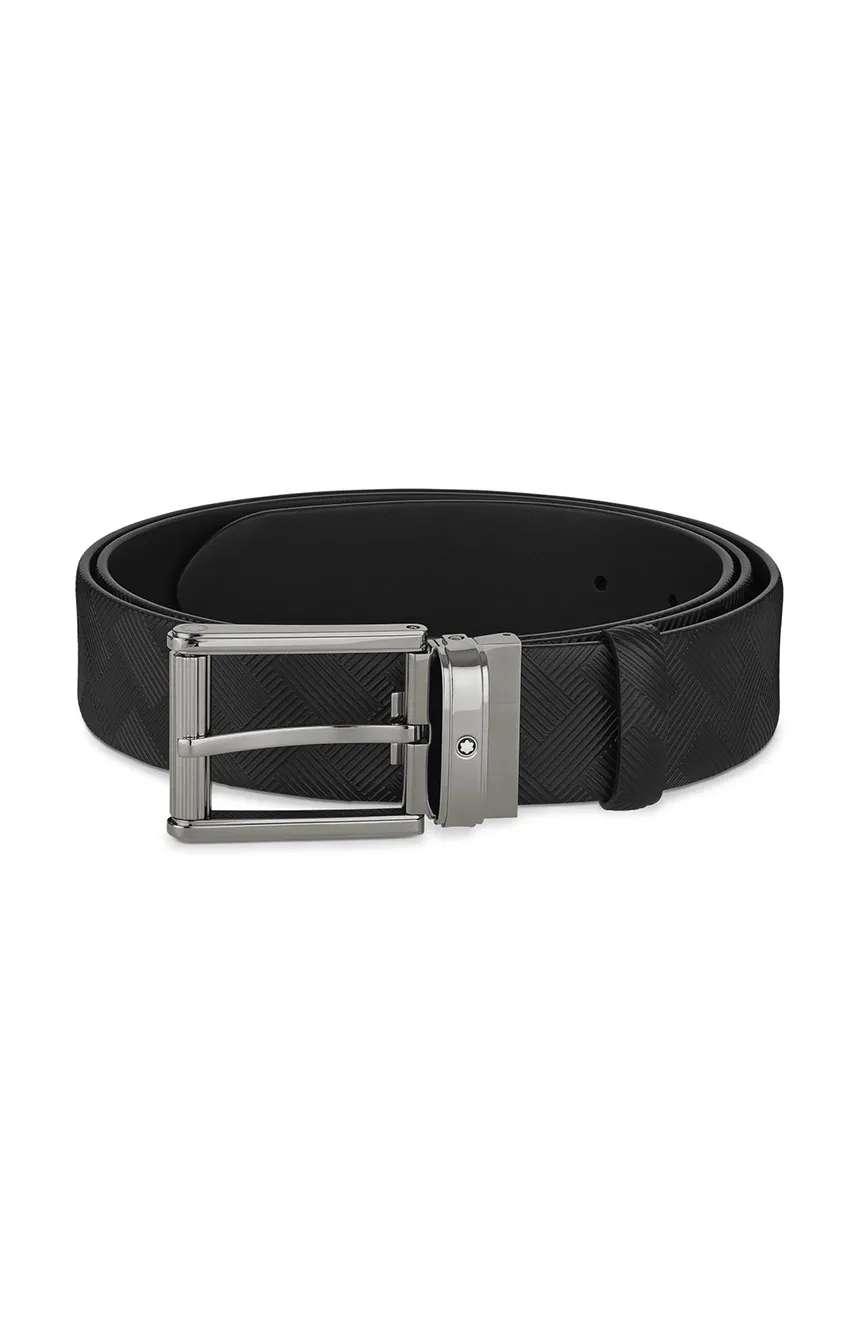 Montblanc Rectangular Roll, Shiny Ruthenium-Finish Pin Buckle Black 35 MM Leather Belt