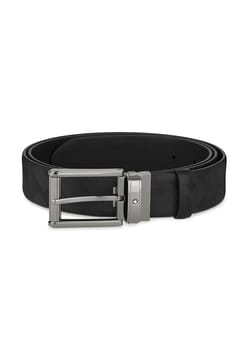 Montblanc Rectangular Roll, Shiny Ruthenium-Finish Pin Buckle Black 35 MM Leather Belt