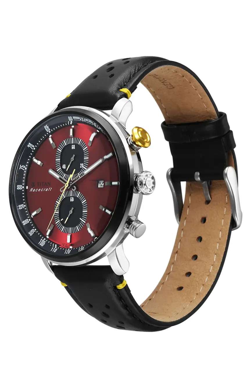 Titan Racecraft Analog Red Dial with Black Leather Strap Watch for Men