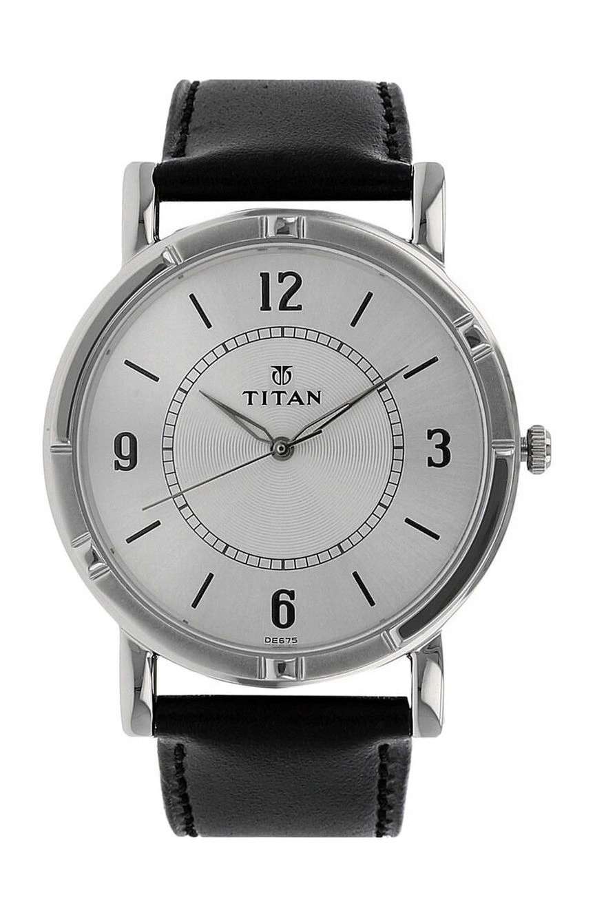 Titan Quartz Analog Silver Dial Leather Strap Watch for Men