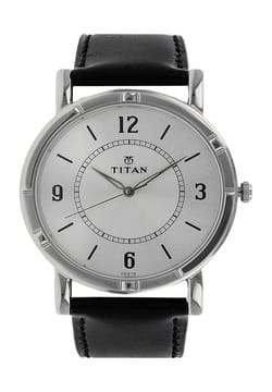 Titan Quartz Analog Silver Dial Leather Strap Watch for Men