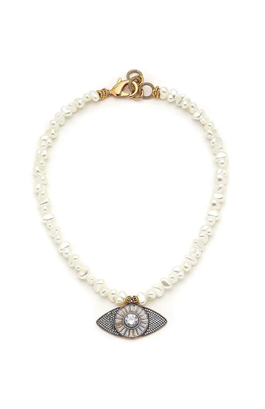 مون ريف قلادة من اللؤلؤ على شكل عين من الزركون من كيزميت