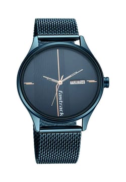 Titan Fastrack Style Up Quartz Analog with Day and Date Blue Dial Stainless Steel Strap Watch for Guys