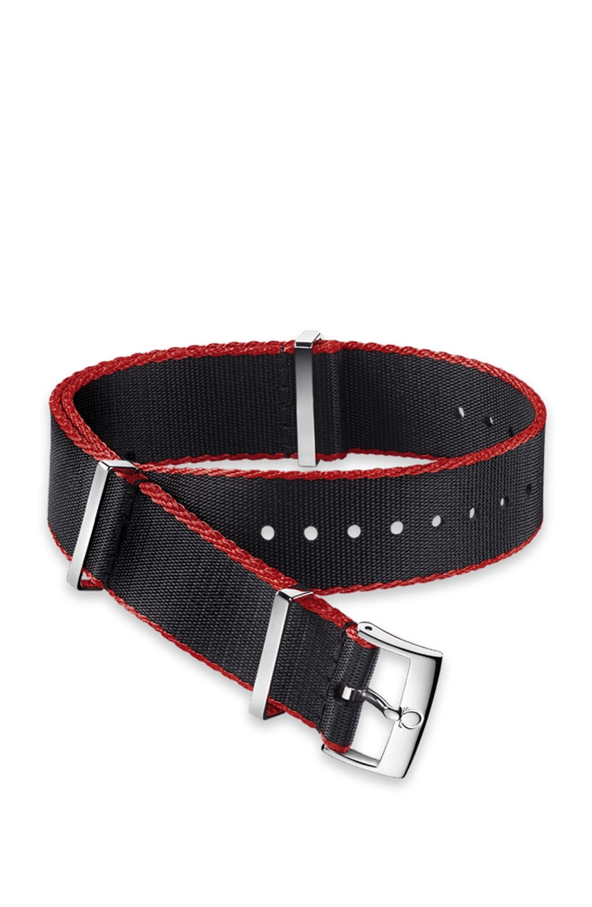 OMEGA Polyamide black strap red bordered Size 21 22 MM