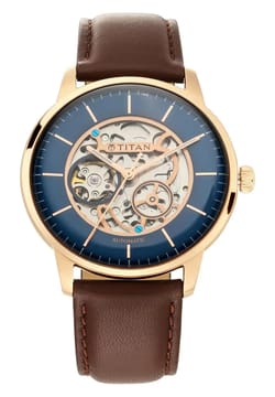 Titan Automatics Blue Dial Automatic Leather Strap watch for Men