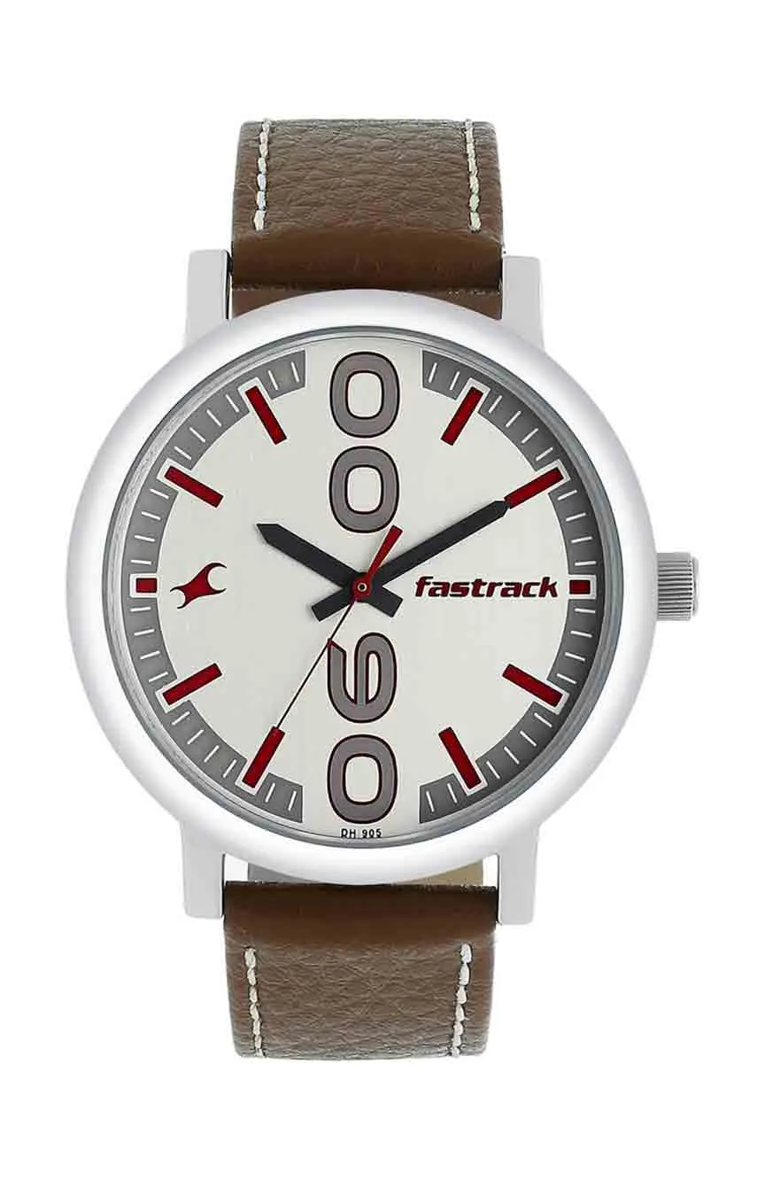 

Titan | Fastrack Bold Quartz Analog White Dial Leather Strap Watch for Guys