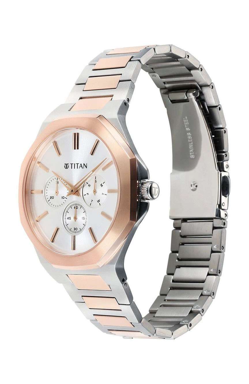 تيتان ساعة تيتان كلاسيك بميناء فضي وسوار ستانلس إستيل متعدد الألوان للرجال