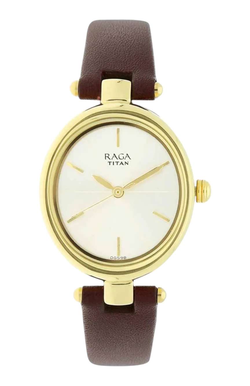 Titan Raga Viva Champagne Dial Analog Leather Strap Watch for Women