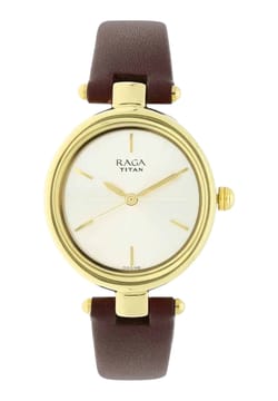 Titan Raga Viva Champagne Dial Analog Leather Strap Watch for Women