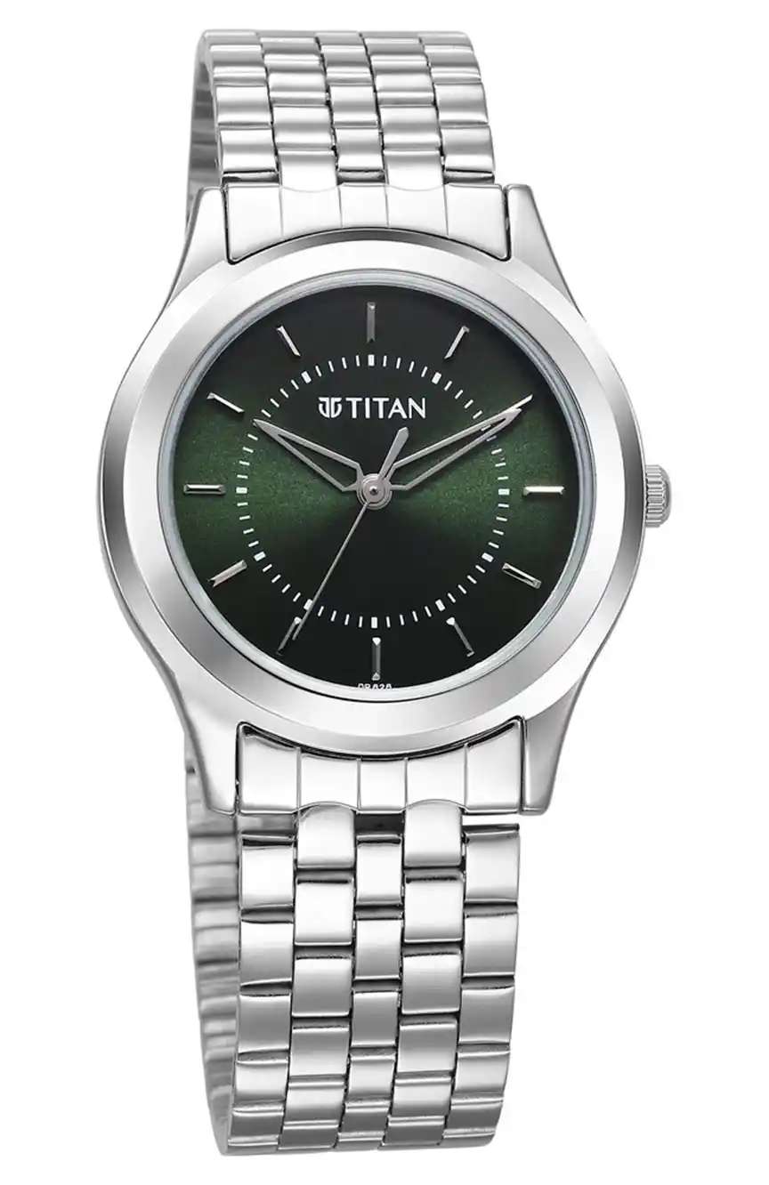Titan Karishma Zing Quartz Analog Green Dial Silver Stainless Steel Strap Watch For Men