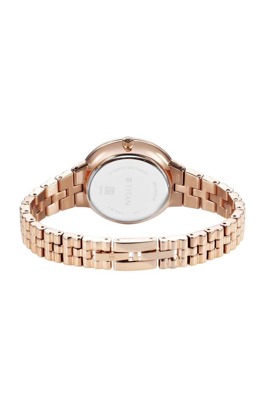 Titan Aura Quartz Analog Rose Gold Dial Stainless Steel Strap Watch for Women