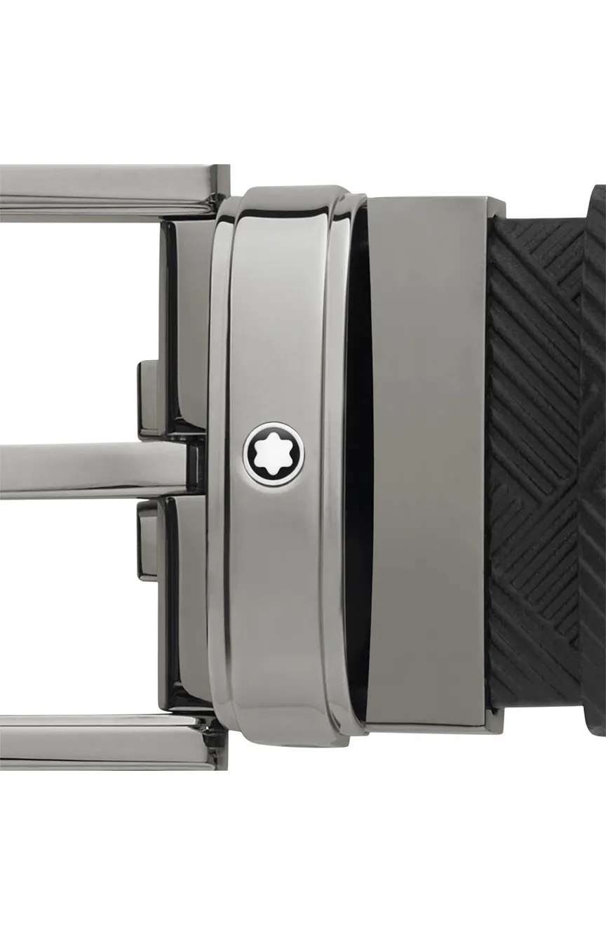 Montblanc Rectangular Roll, Shiny Ruthenium-Finish Pin Buckle Black 35 MM Leather Belt