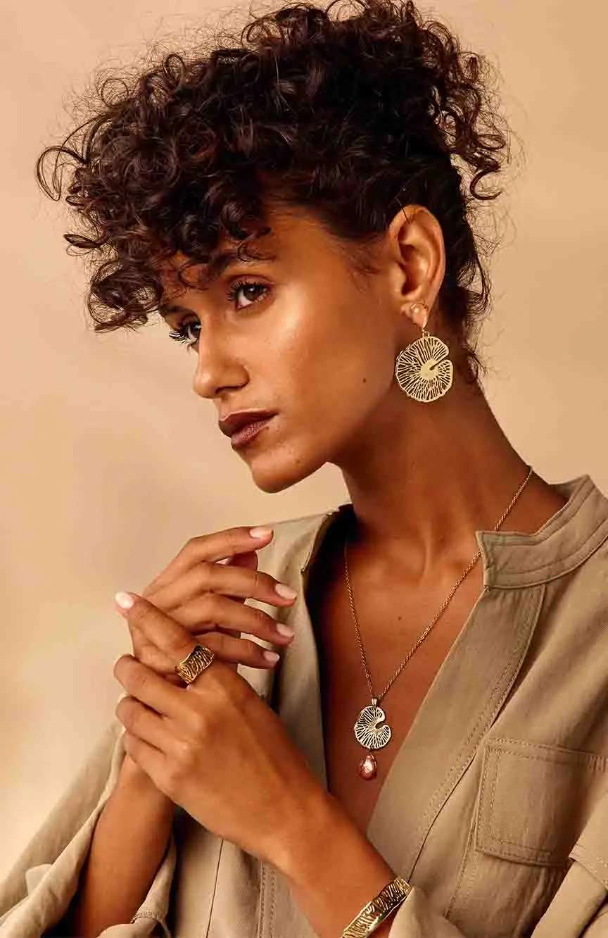 Ori Tao Water Lily pink drop gold necklace