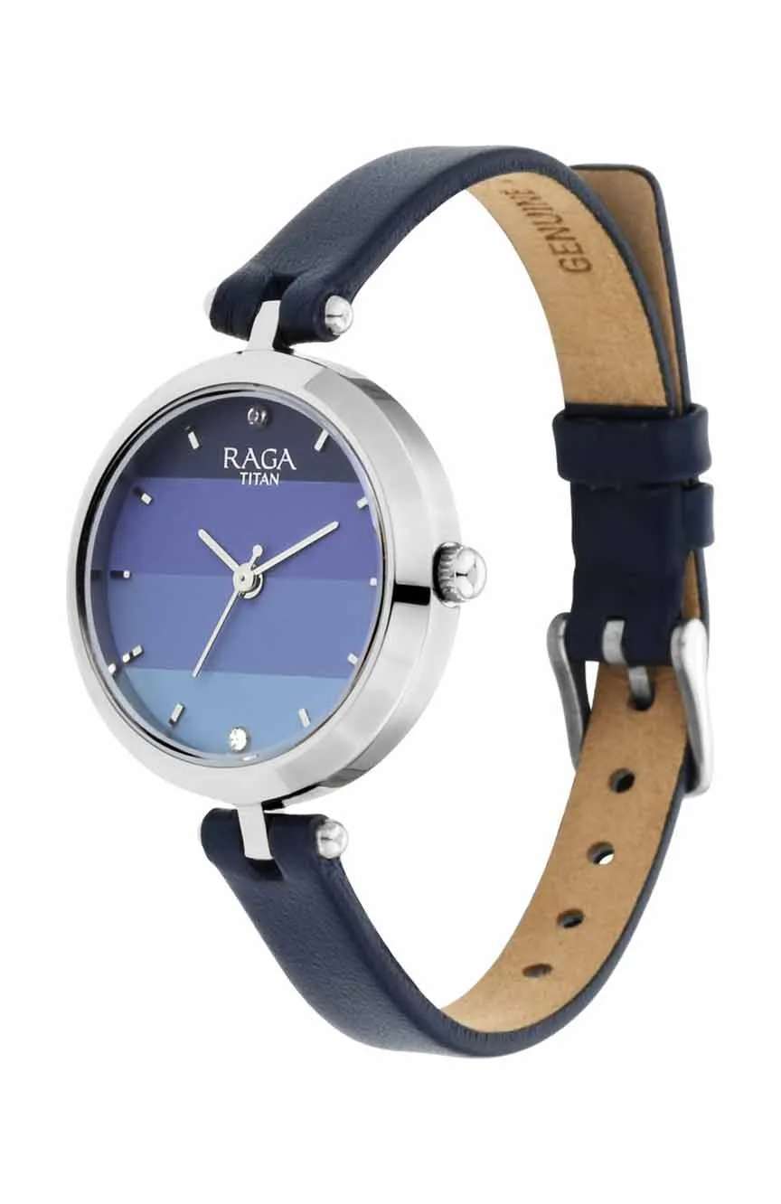 Titan Raga Viva Blue Dial Analog Leather Strap watch for Women