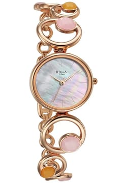 Titan Raga New You Quartz Analog Mother Of Pearl Citrine and Rose Quartz stones Strap for Women