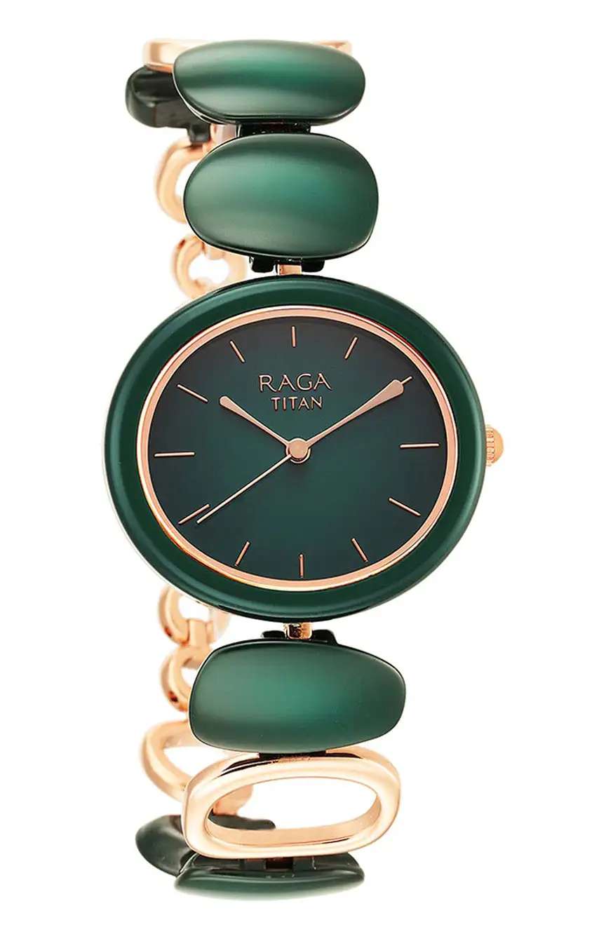 Titan Raga Ceramics Green Dial Analog Metal Strap Watch for Women