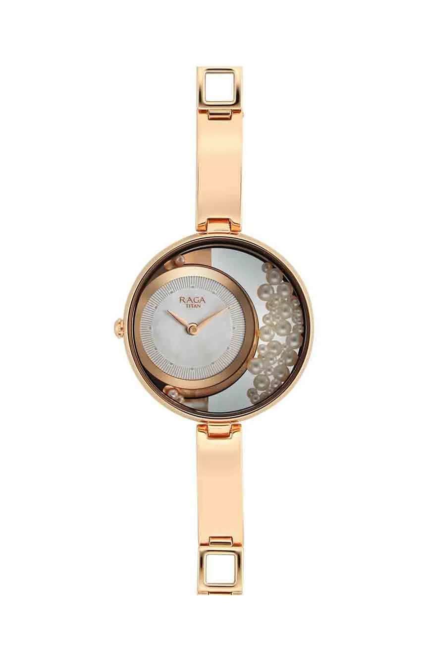 Titan Raga Power Pearls Quartz Analog White Dial with loose pearls Metal Strap Watch for Women