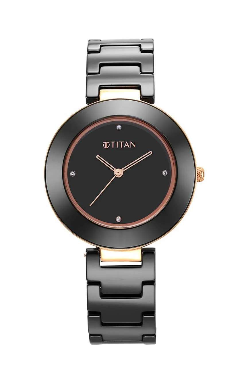 Titan Purple Ceramics Black Dial Analog Ceramic Strap watch for Women