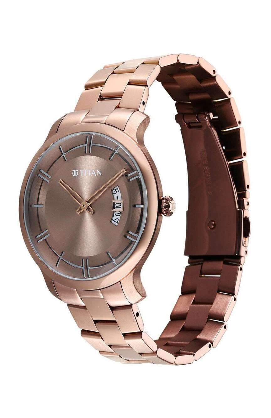 تيتان ساعة تيتان كلاسيك كوارتز بميناء بني قهوة وسوار ستانلس إستيل للرجال