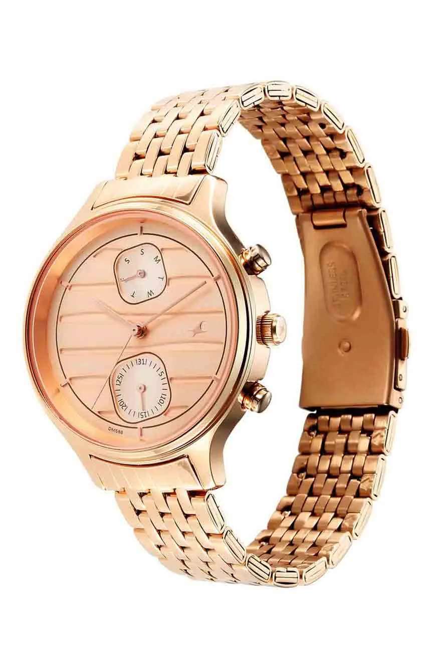 Titan Fastrack Style Up Rose Gold Dial Stainless Steel Strap Watch for Girls