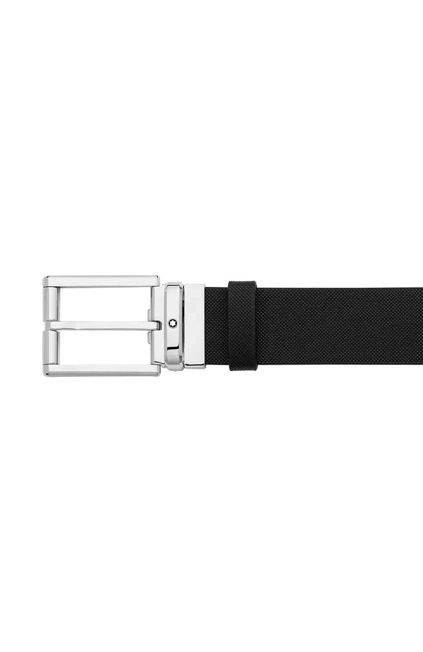 Montblanc Shiny Rectangular Palladium-Coated Pin Buckl Black 35 MM Leather Belt