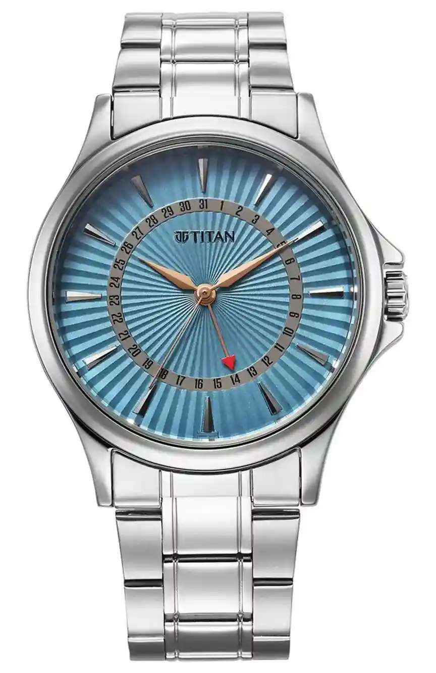 Titan Karishma Quartz Analog with Date Blue Dial Stainless Steel Strap Watch For Men