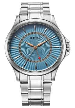 Titan Karishma Quartz Analog with Date Blue Dial Stainless Steel Strap Watch For Men