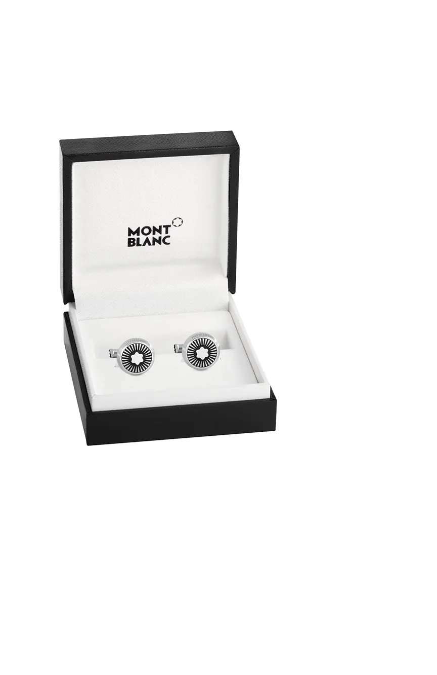 مون بلان أزرار أكمام بإطار دائري من الفولاذ المقاوم للصدأ مع تصميم راي وشعار قبعة الثلج من عرق اللؤلؤ