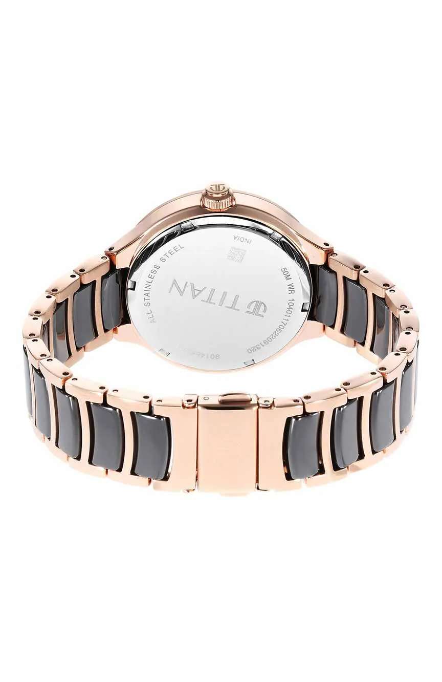 Titan Ceramic Fusion Quartz Multifunction Black Dial Rose Gold Dual-Toned Stainless Steel Bracelet Watch for Men