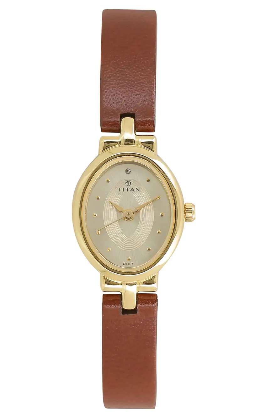 Titan Quartz Analog Champagne Dial Leather Strap Watch for Women