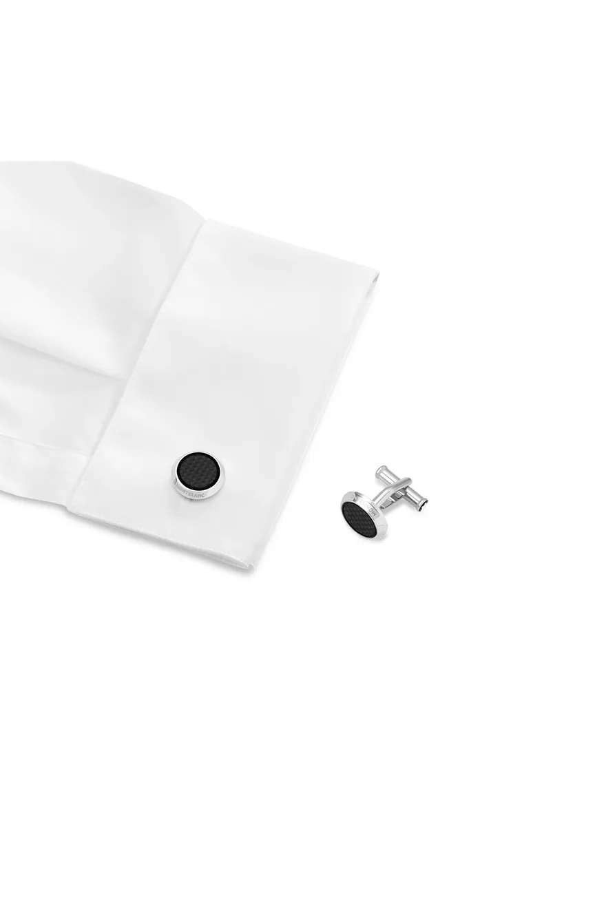 مون بلان أزرار أكمام بإطار دائري من الفولاذ المقاوم للصدأ و مزودة بنمط الكربون